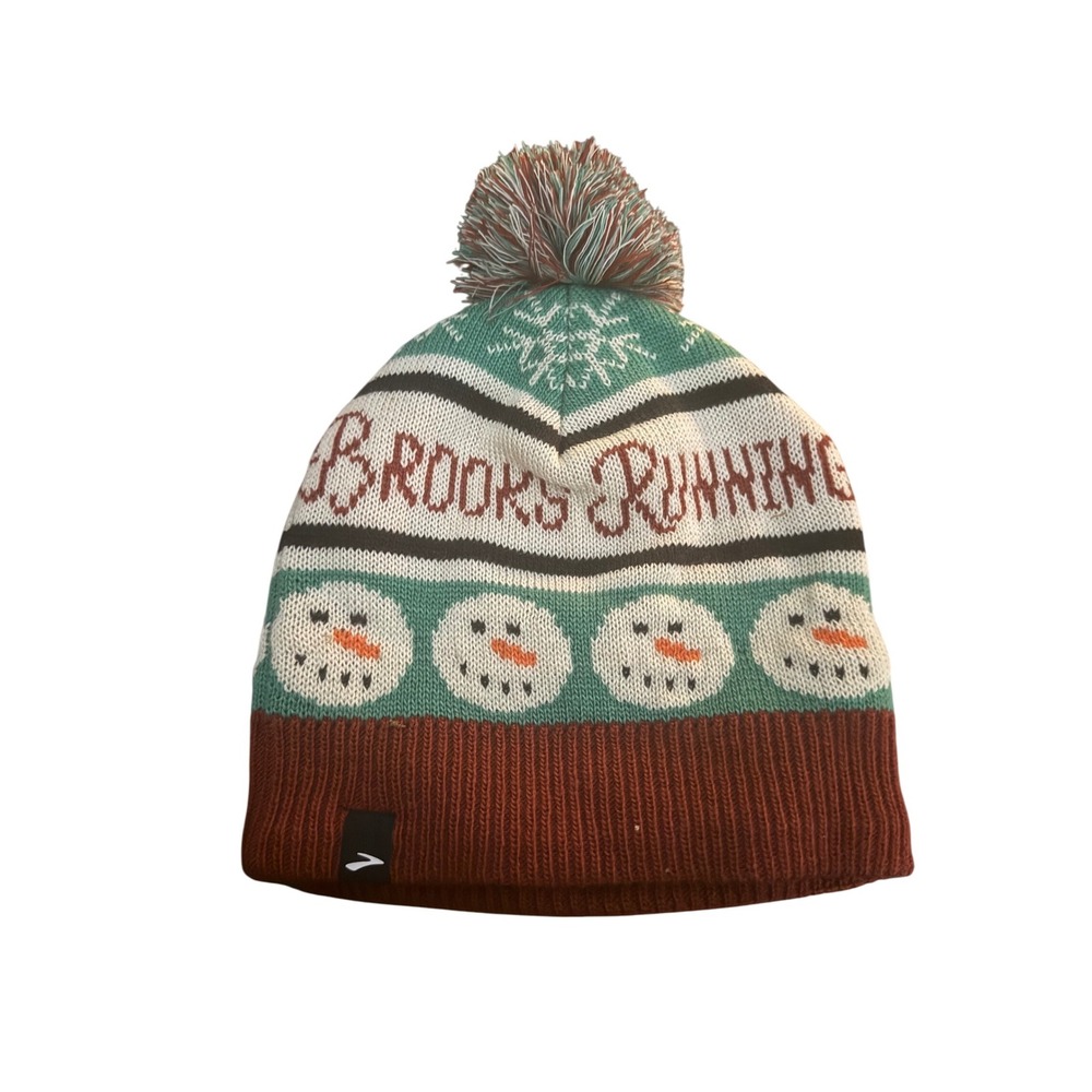 Brooks Running Winter Beanie Hat with Pom Snowman‎ Pattern